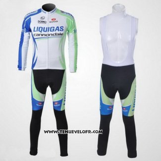 2011 Maillot Ciclismo Liquigas Cannondale Blanc et Vert Manches Longues et Cuissard