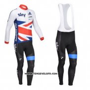 2013 Maillot Ciclismo Sky Champion Regno Unito Blanc et Nosso Manches Longues et Cuissard