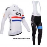 2014 Maillot Ciclismo Sky Champion Regno Unito Blanc Manches Longues et Cuissard
