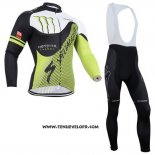 2014 Maillot Ciclismo Specialized Noir et Vert Manches Longues et Cuissard