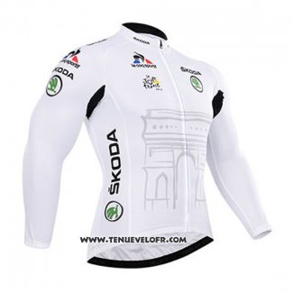 2015 Maillot Ciclismo Tour DE France Blanc Manches Longues et Cuissard