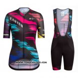 2016 Maillot Ciclismo Femme Canyon Noir et Rouge Manches Courtes et Cuissard