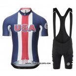 2017 Maillot Ciclismo Assos Champion Etats Unis Bleu Manches Courtes et Cuissard