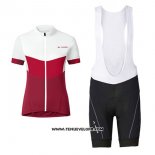 2017 Maillot Ciclismo Femme Vaude Blanc et Rouge Manches Courtes et Cuissard