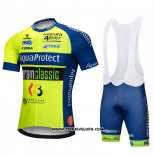 2018 Maillot Ciclismo AquaProject Jaune Vert Manches Courtes et Cuissard