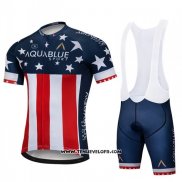 2018 Maillot Ciclismo Aqua Bleue Sport Champion USA Manches Courtes et Cuissard