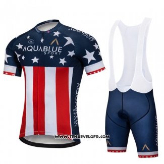 2018 Maillot Ciclismo Aqua Bleue Sport Champion USA Manches Courtes et Cuissard