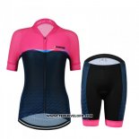 2018 Maillot Ciclismo Femme Jokvie Rose Fonce Bleu Manches Courtes et Cuissard