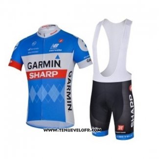 2018 Maillot Ciclismo Garmin Sharp Bleu Manches Courtes et Cuissard