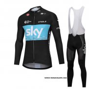 2018 Maillot Ciclismo Sky Noir et Bleu Manches Longues et Cuissard