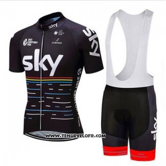 2018 Maillot Ciclismo Sky Noir et Rouge Manches Courtes et Cuissard