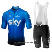 2019 Maillot Ciclismo Sky Bleu Manches Courtes et Cuissard