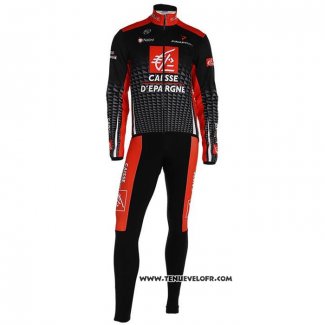 2020 Maillot Cyclisme Caisse d'Epargne Noir Rouge Manches Longues et Cuissard