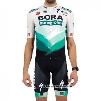 2021 Maillot Cyclisme Bora-Hansgrone Blanc Vert Manches Courtes et Cuissard