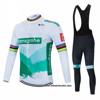 2021 Maillot Cyclisme Bora-Hansgrone Blanc Vert Manches Longues et Cuissard