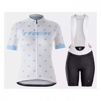 2021 Maillot Cyclisme Femme Trek Blanc Bleu Clair Manches Courtes et Cuissard