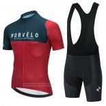 2021 Maillot Cyclisme Morvelo Rouge Profond Vert Manches Courtes et Cuissard