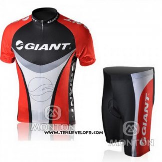 2010 Maillot Ciclismo Giant Noir et Rouge Manches Courtes et Cuissard