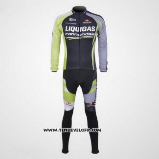 2011 Maillot Ciclismo Liquigas Cannondale Noir et Vert Manches Longues et Cuissard