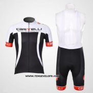 2012 Maillot Ciclismo Castelli Blanc et Noir Manches Courtes et Cuissard