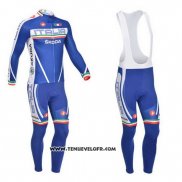 2013 Maillot Ciclismo Castelli Blanc et Bleu Manches Longues et Cuissard