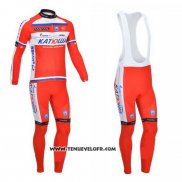 2013 Maillot Ciclismo Katusha Blanc et Rouge Manches Longues et Cuissard