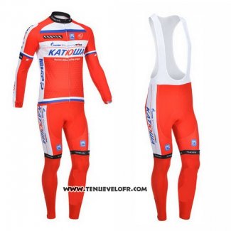 2013 Maillot Ciclismo Katusha Blanc et Rouge Manches Longues et Cuissard