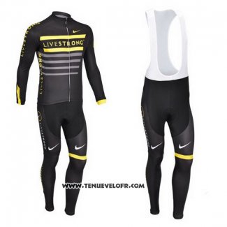 2013 Maillot Ciclismo Livestrong Noir et Jaune Manches Longues et Cuissard