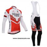 2014 Maillot Ciclismo Bissell Blanc et Rouge Manches Longues et Cuissard
