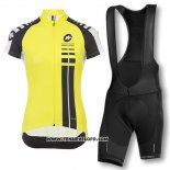 2016 Maillot Ciclismo Femme Assos Noir et Jaune Manches Courtes et Cuissard