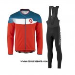 2017 Maillot Ciclismo Scott Bleu et Rouge Manches Longues et Cuissard