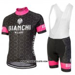 2018 Maillot Ciclismo Bianchi Nevola Noir et Rose Manches Courtes et Cuissard