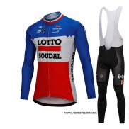 2018 Maillot Ciclismo Lotto Soudal Bleu et Rouge Manches Longues et Cuissard