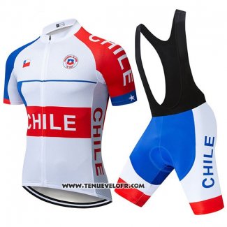 2019 Maillot Ciclismo Chili Blanc Rouge Manches Courtes et Cuissard