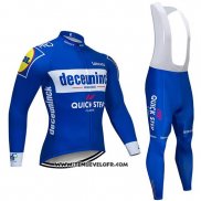 2019 Maillot Ciclismo Deceuninck Quick Step Bleu Blanc Manches Longues et Cuissard