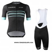 2019 Maillot Ciclismo Eurosport Lecol Noir Mint Manches Courtes et Cuissard