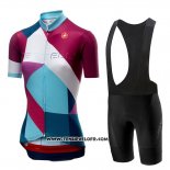 2019 Maillot Ciclismo Femme Castelli Ventata Rouge Vert Manches Courtes et Cuissard