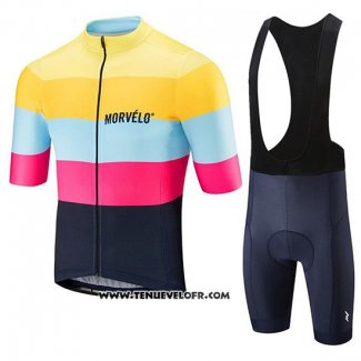 2019 Maillot Ciclismo Morvelo Jaune Rose Noir Manches Courtes et Cuissard