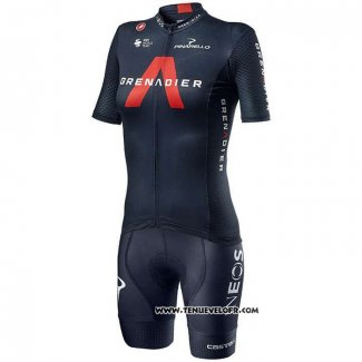 2020 Maillot Ciclismo Femme Ineos Grenadiers Rouge Profond Bleu Manches Courtes et Cuissard