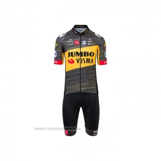 2021 Maillot Cyclisme Jumbo Visma Noir Jaune Manches Courtes et Cuissard