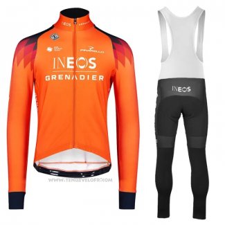 2023 Maillot Cyclisme Ineos Grenadiers Orange Manches Longues et Cuissard