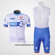 2010 Maillot Ciclismo FDJ Blanc et Azur Manches Courtes et Cuissard