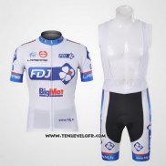 2012 Maillot Ciclismo FDJ Blanc et Azur Manches Courtes et Cuissard
