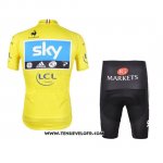 2012 Maillot Ciclismo Sky Lider Azur et Jaune Manches Courtes et Cuissard