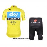 2012 Maillot Ciclismo Sky Lider Azur et Jaune Manches Courtes et Cuissard