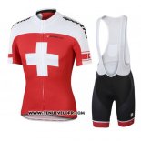 2016 Maillot Ciclismo Suisse Blanc et Rouge Manches Courtes et Cuissard