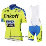 2016 Maillot Ciclismo Tinkoff Saxo Bank Jaune et Bleu Manches Courtes et Cuissard