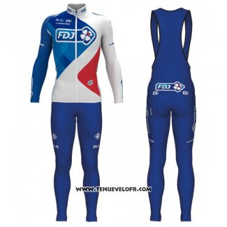 2017 Maillot Ciclismo FDJ Bleu et Blanc Manches Longues et Cuissard