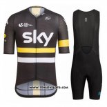 2017 Maillot Ciclismo Sky Jaune et Noir Manches Courtes et Cuissard