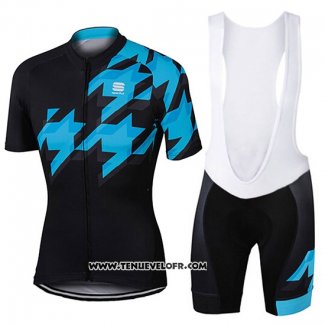 2017 Maillot Ciclismo Sportful Noir et Bleu Manches Courtes et Cuissard